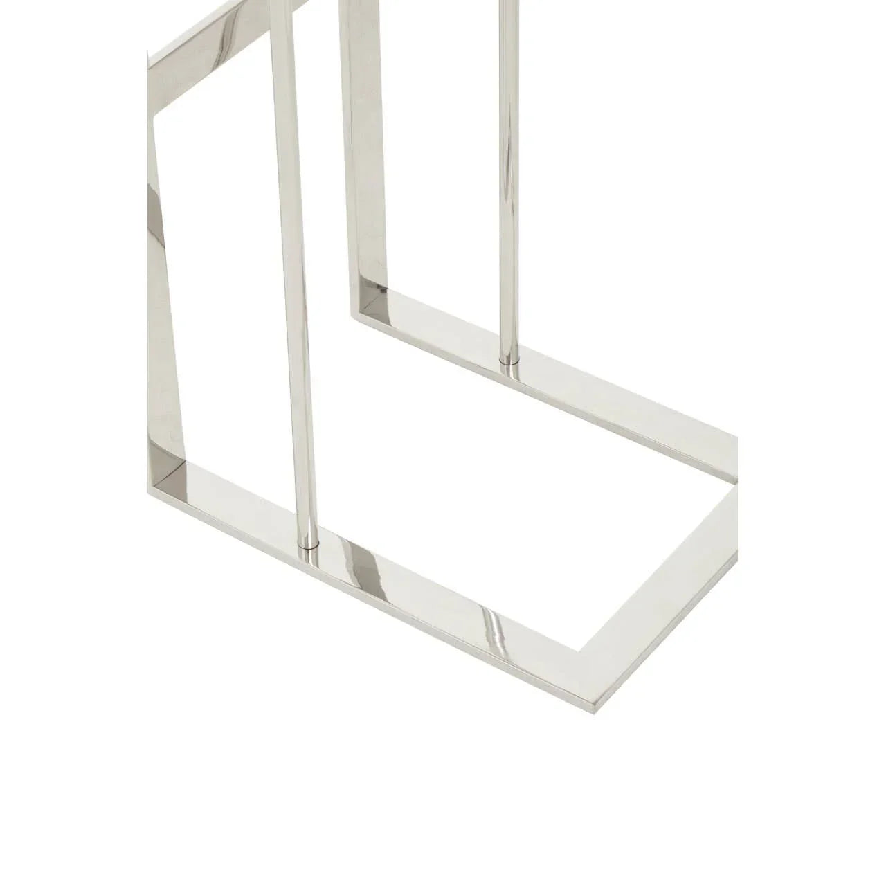Chrome metal table leg with geometric design and shiny finish