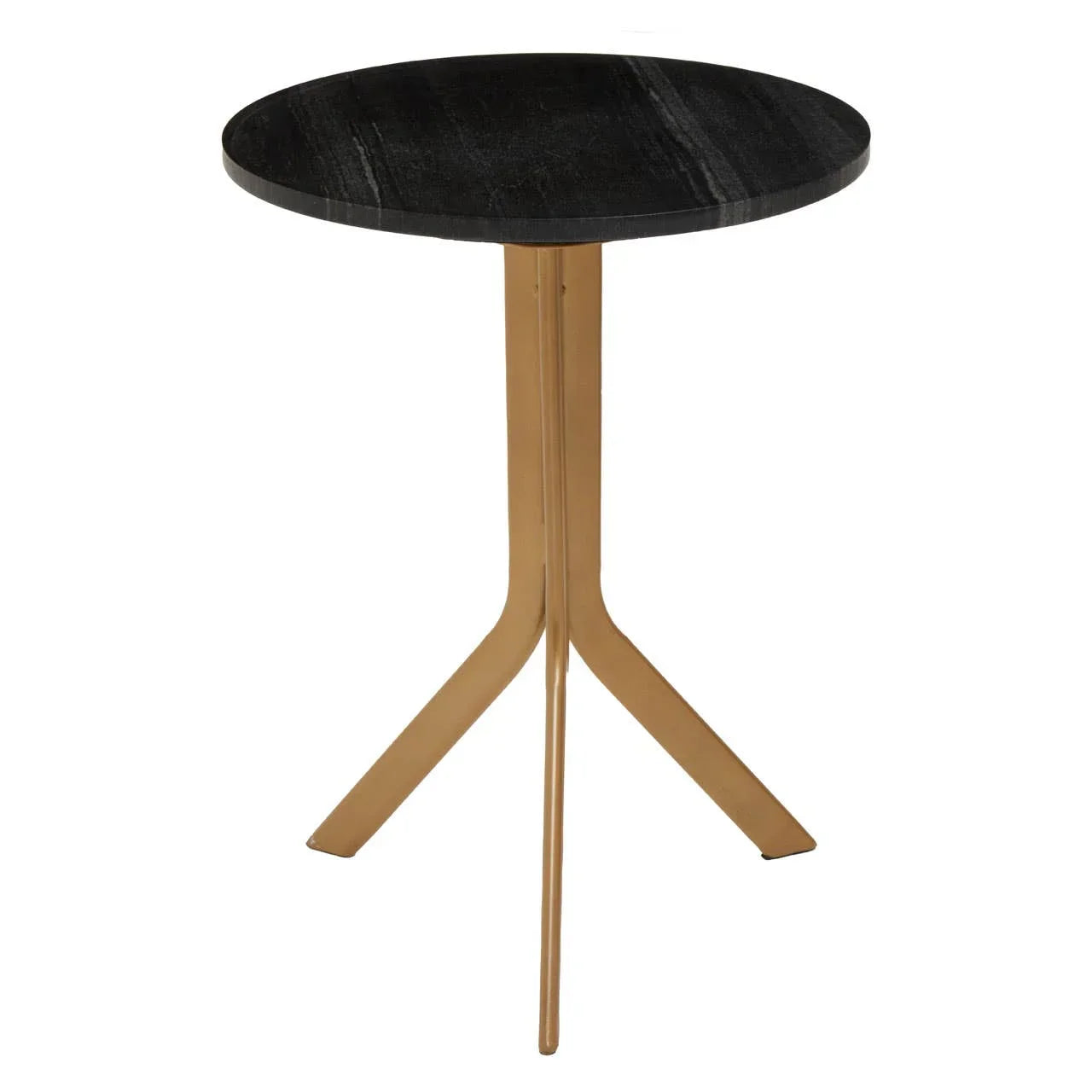 Round black side table with gold metal tripod base