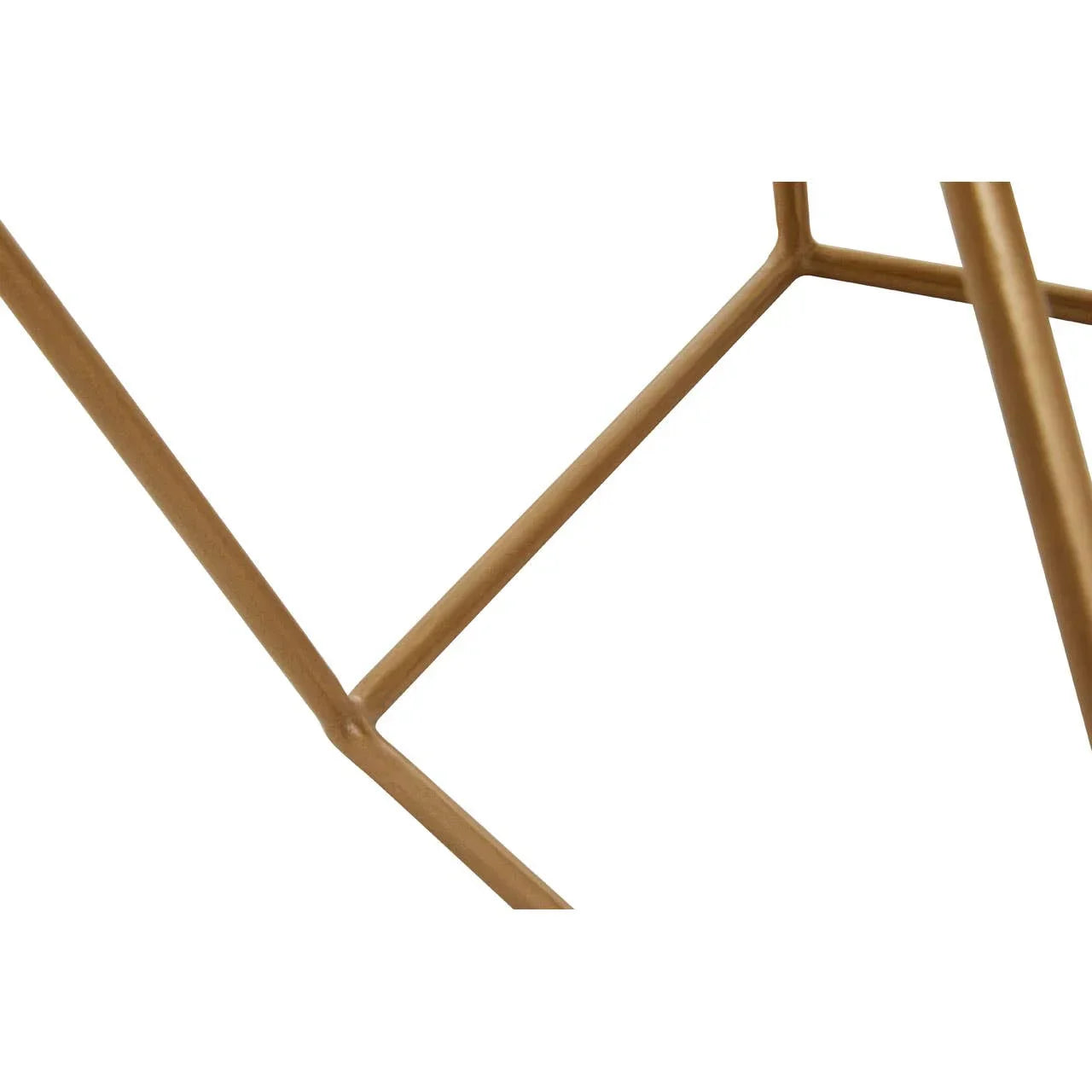 Gold metal table legs with modern geometric design close-up