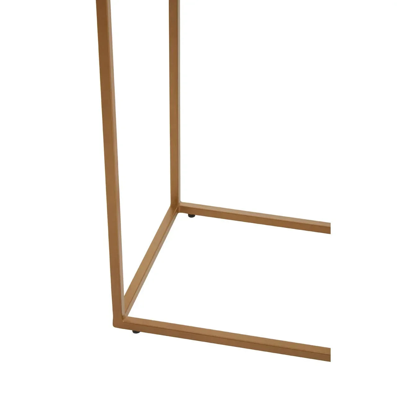 Gold metal furniture leg with square base frame on white background