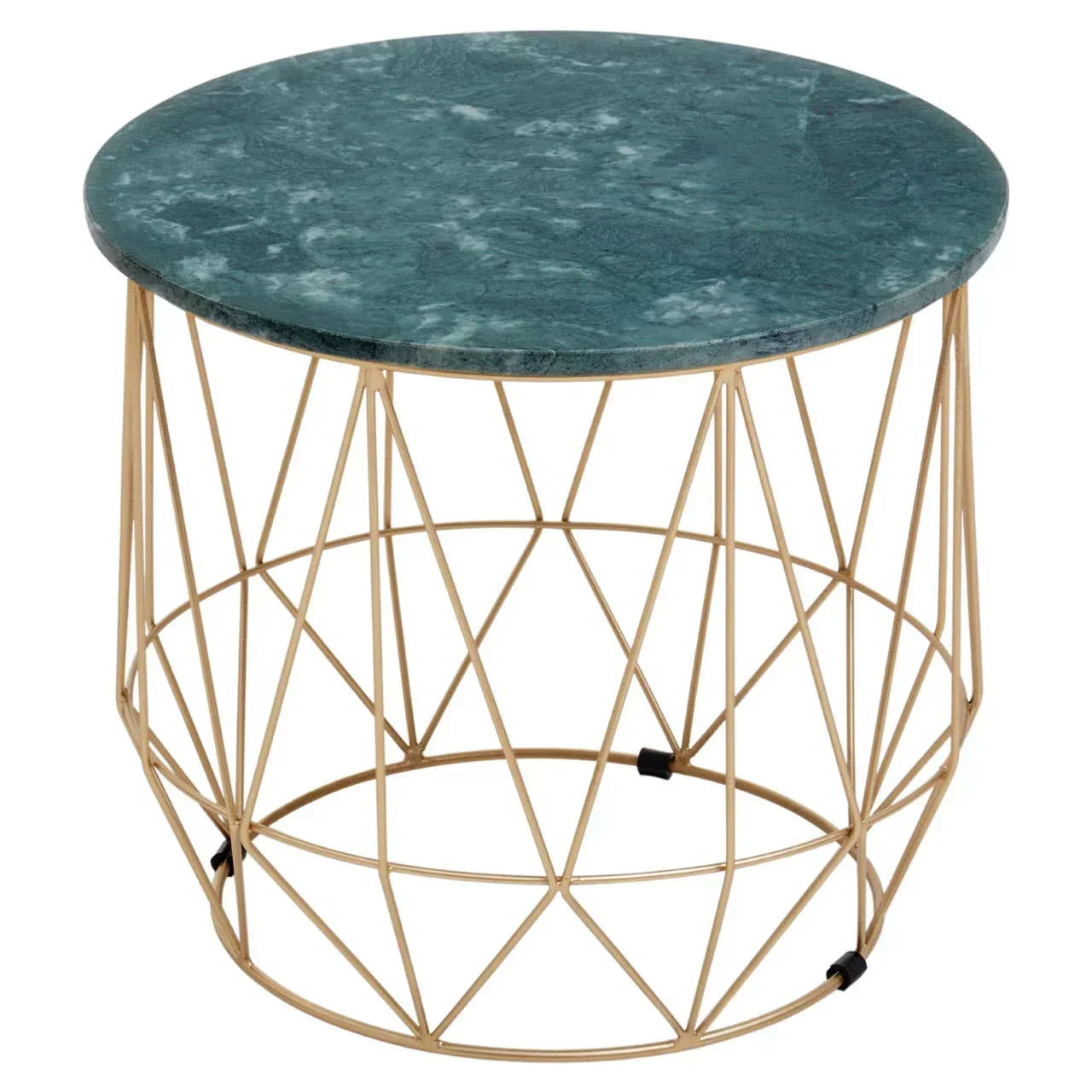Round marble top side table with gold geometric metal base