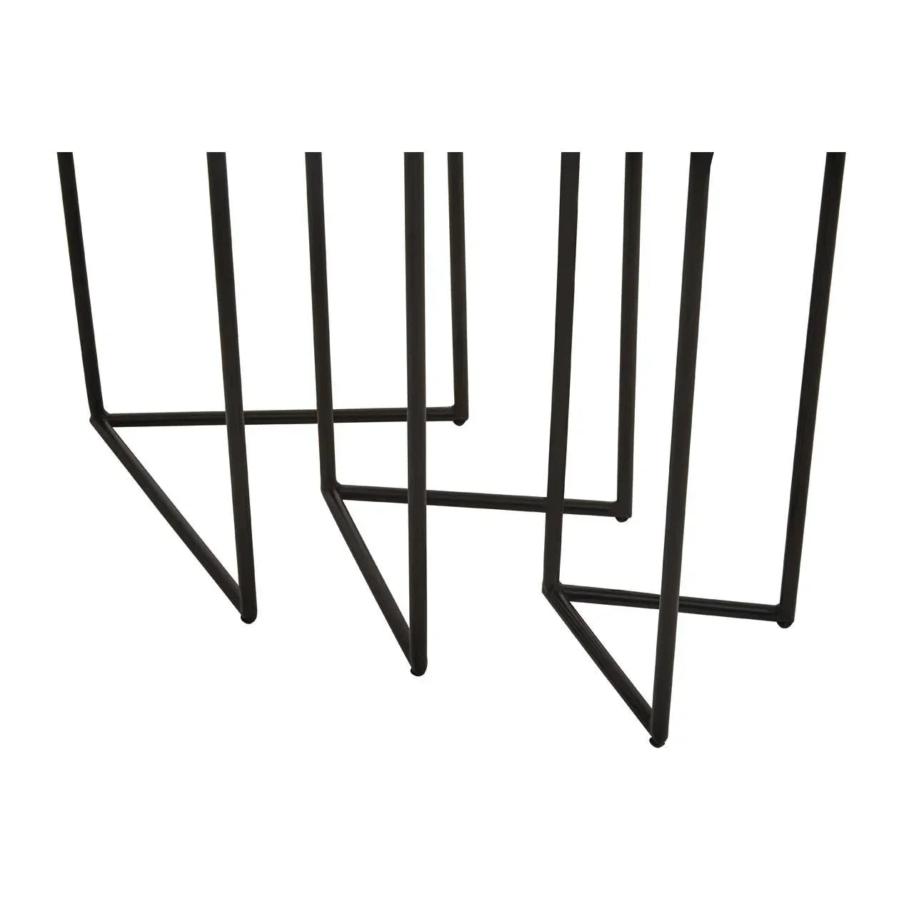 Black metal table legs with geometric angular design, close-up view