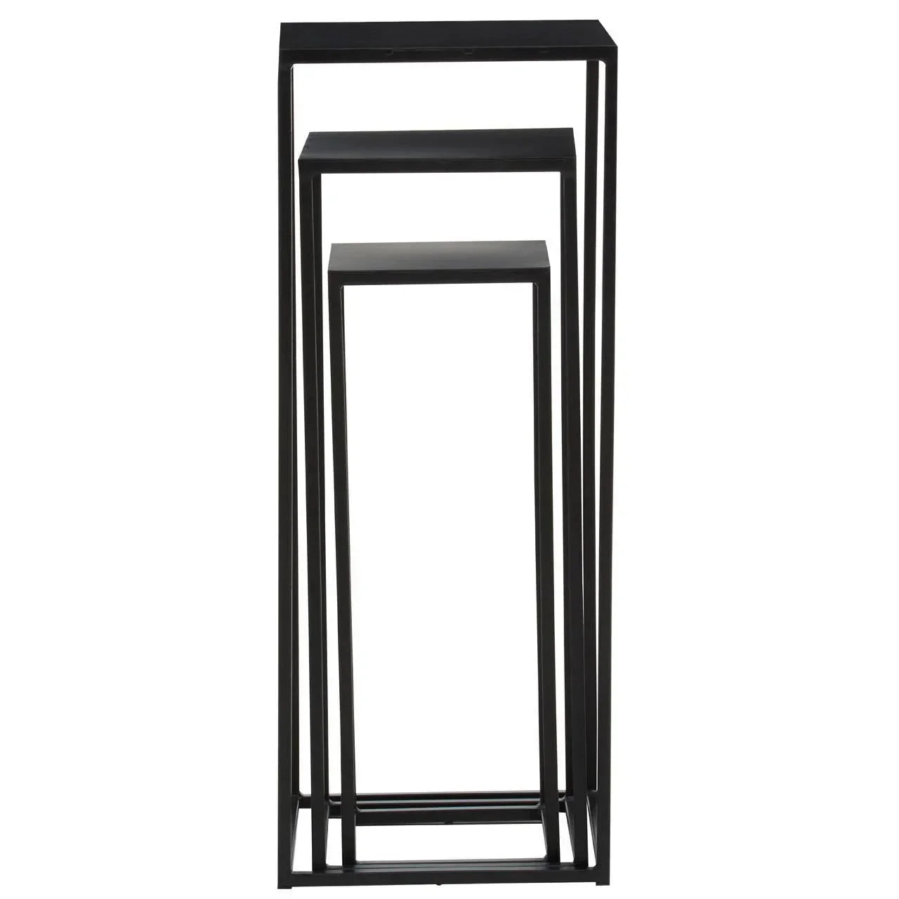 Set of three black metal nesting tables with rectangular frames