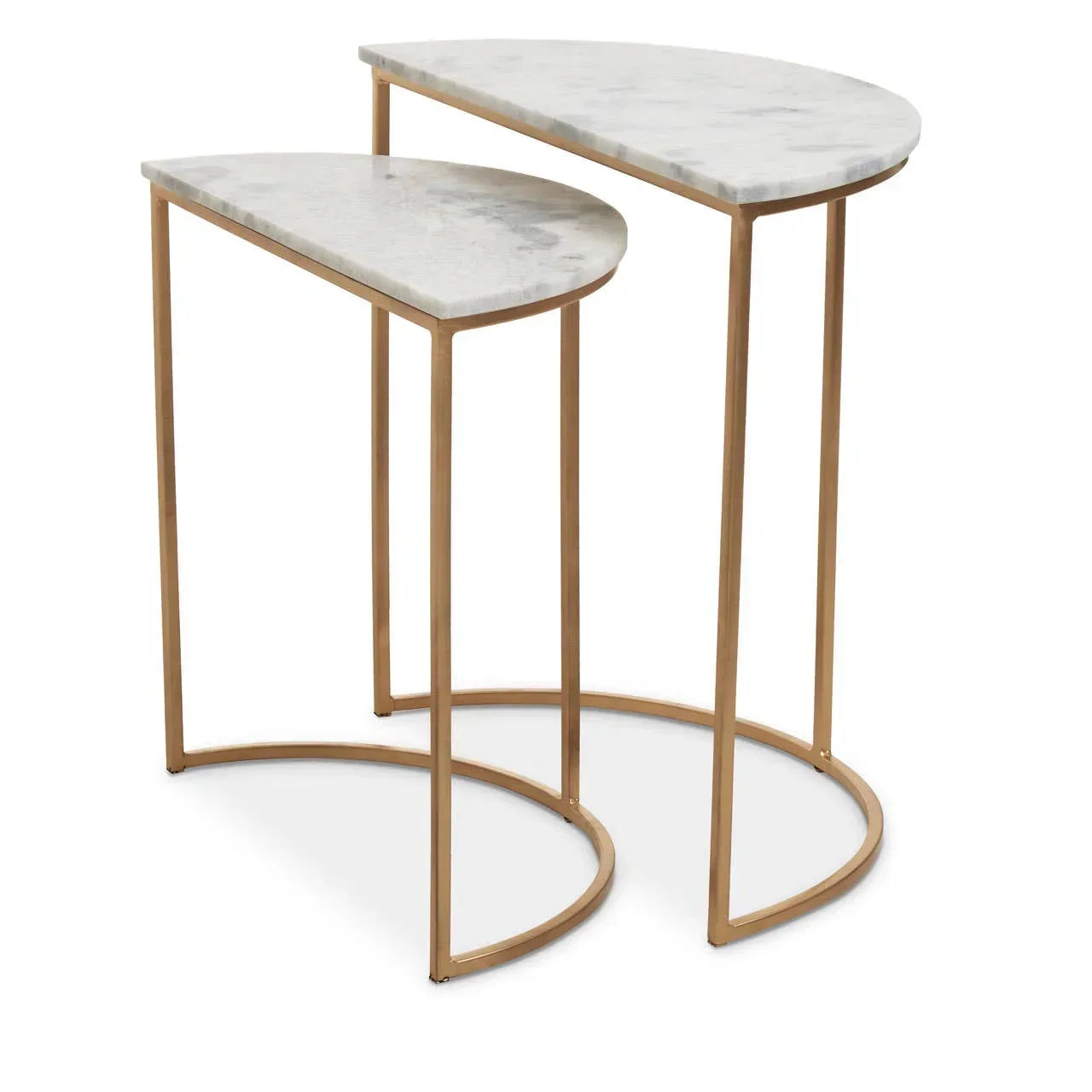Set of two marble top nesting side tables with gold metal frames
