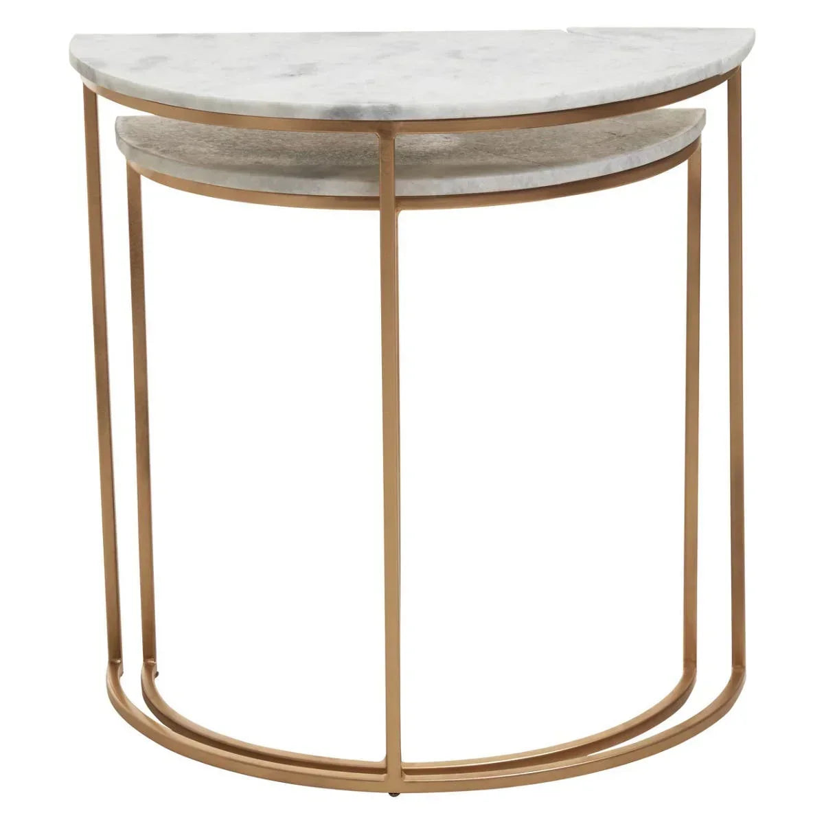 Half-moon marble top nesting console table with gold metal frame