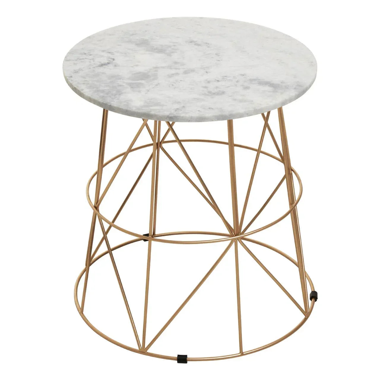 Round marble top side table with gold metal geometric frame