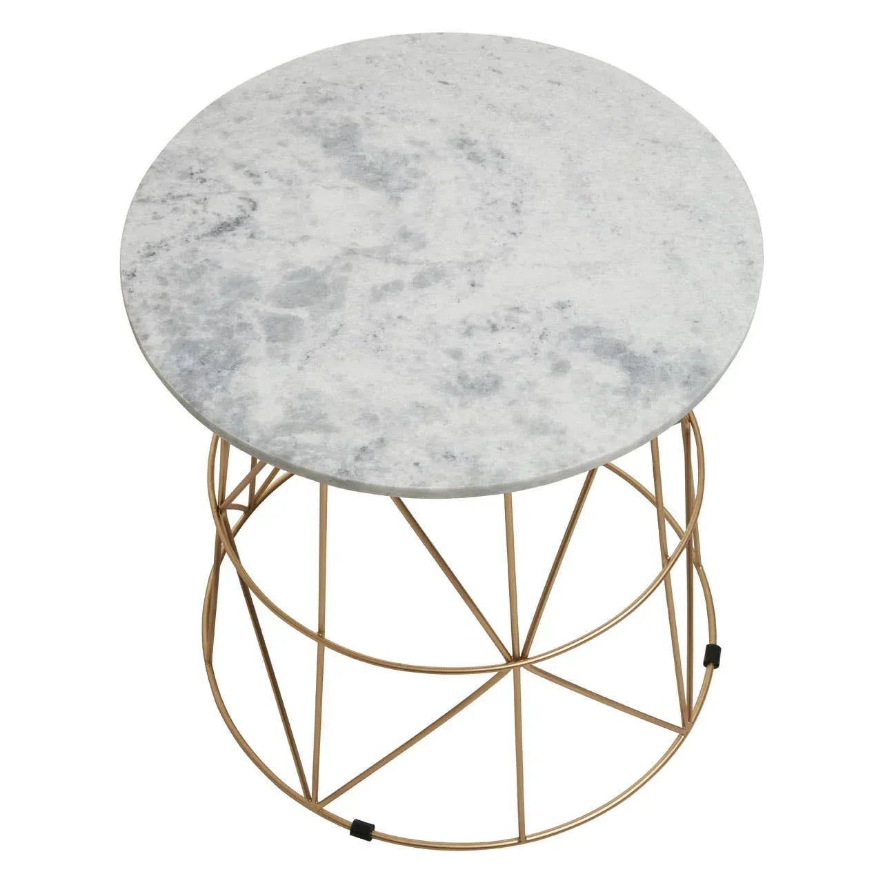 Round marble side table with gold geometric metal base