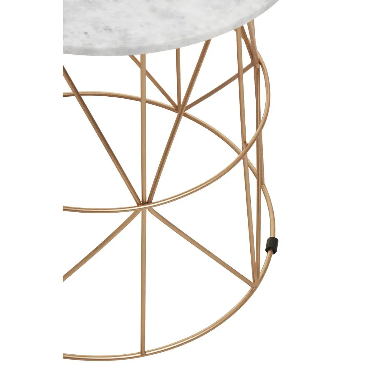 Round marble top side table with gold metal geometric base