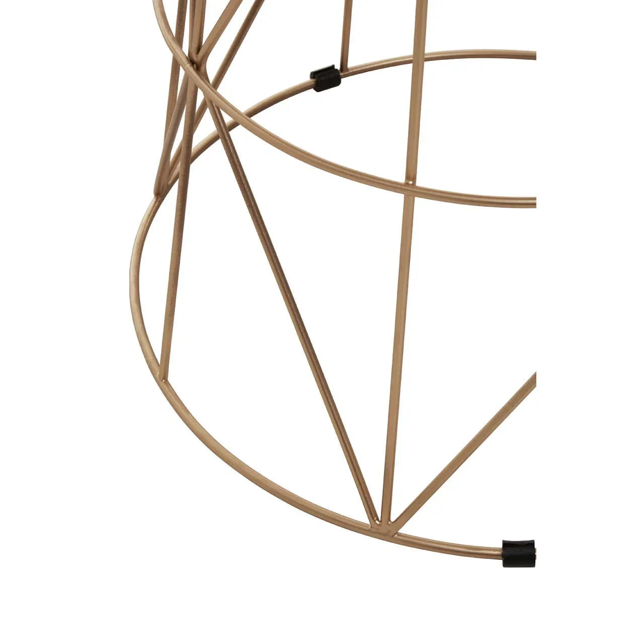 Gold metal wire side table base with circular frame and geometric lines