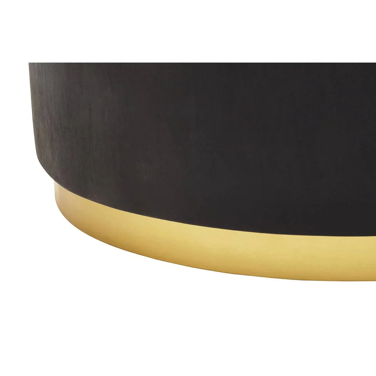 Round coffee table with black finish and gold base detail on white background