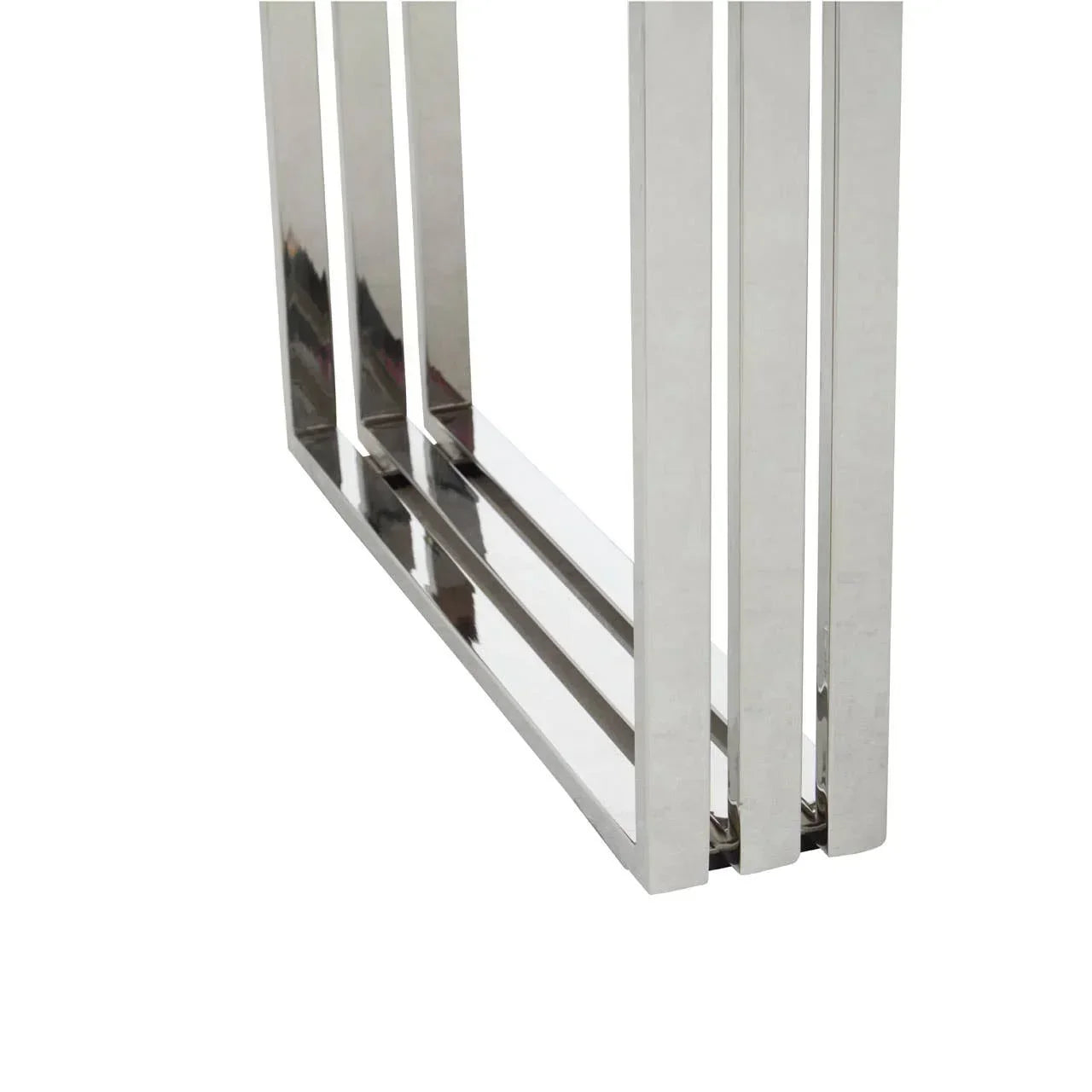 Polished chrome table legs with geometric design and rectangular metal bars