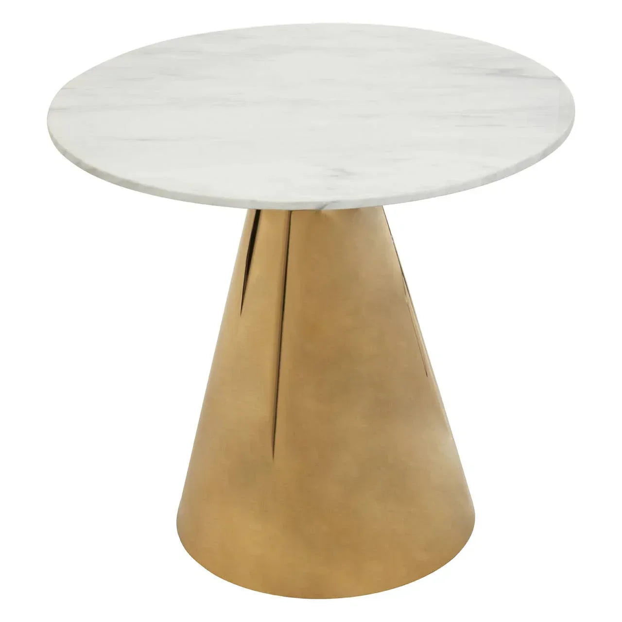 Round marble top side table with gold metal cone base