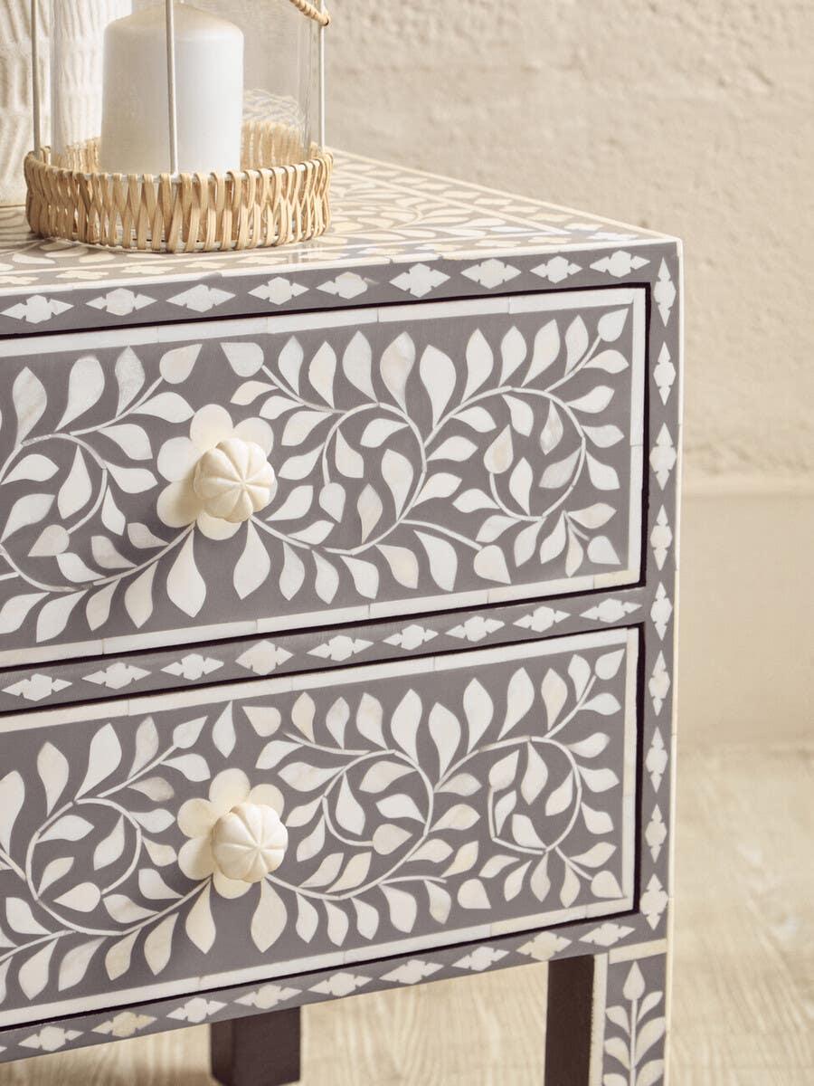 Floral Bone Inlay Side Table