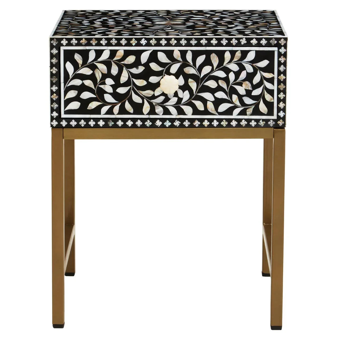 Luxe Floral Inlay Side Table