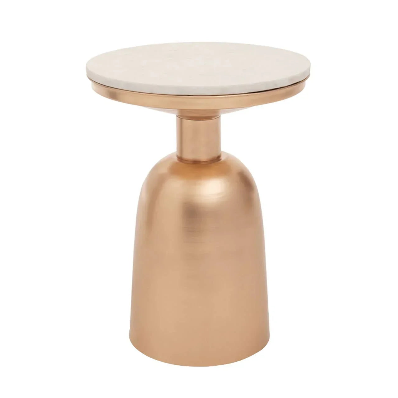 Round marble top side table with brushed gold metal base