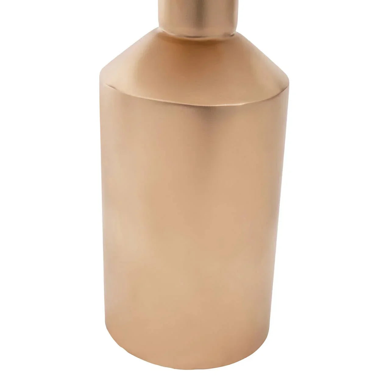 matte gold cylindrical decorative vase with angular neck close-up