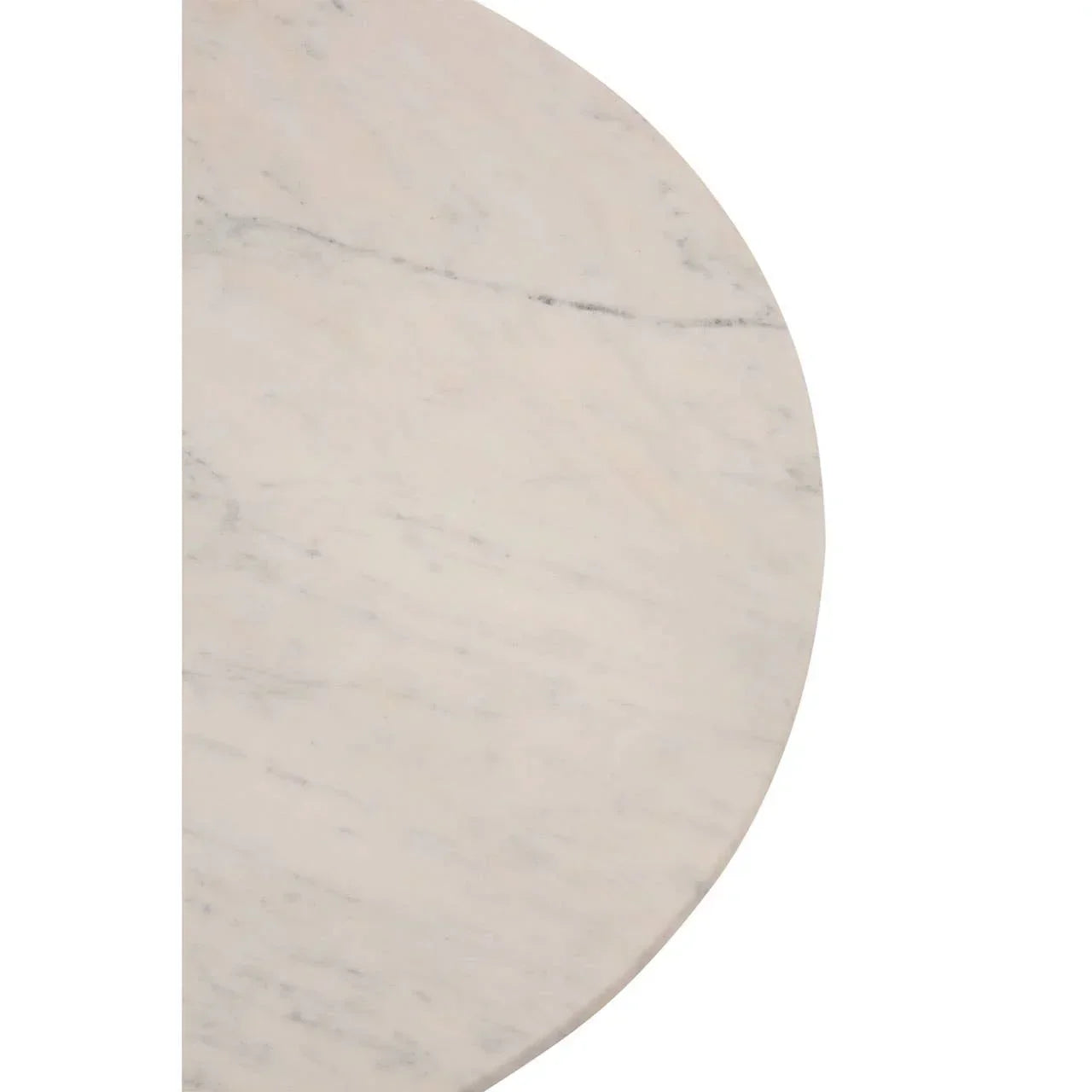 Closeup of round white marble tabletop with natural veining