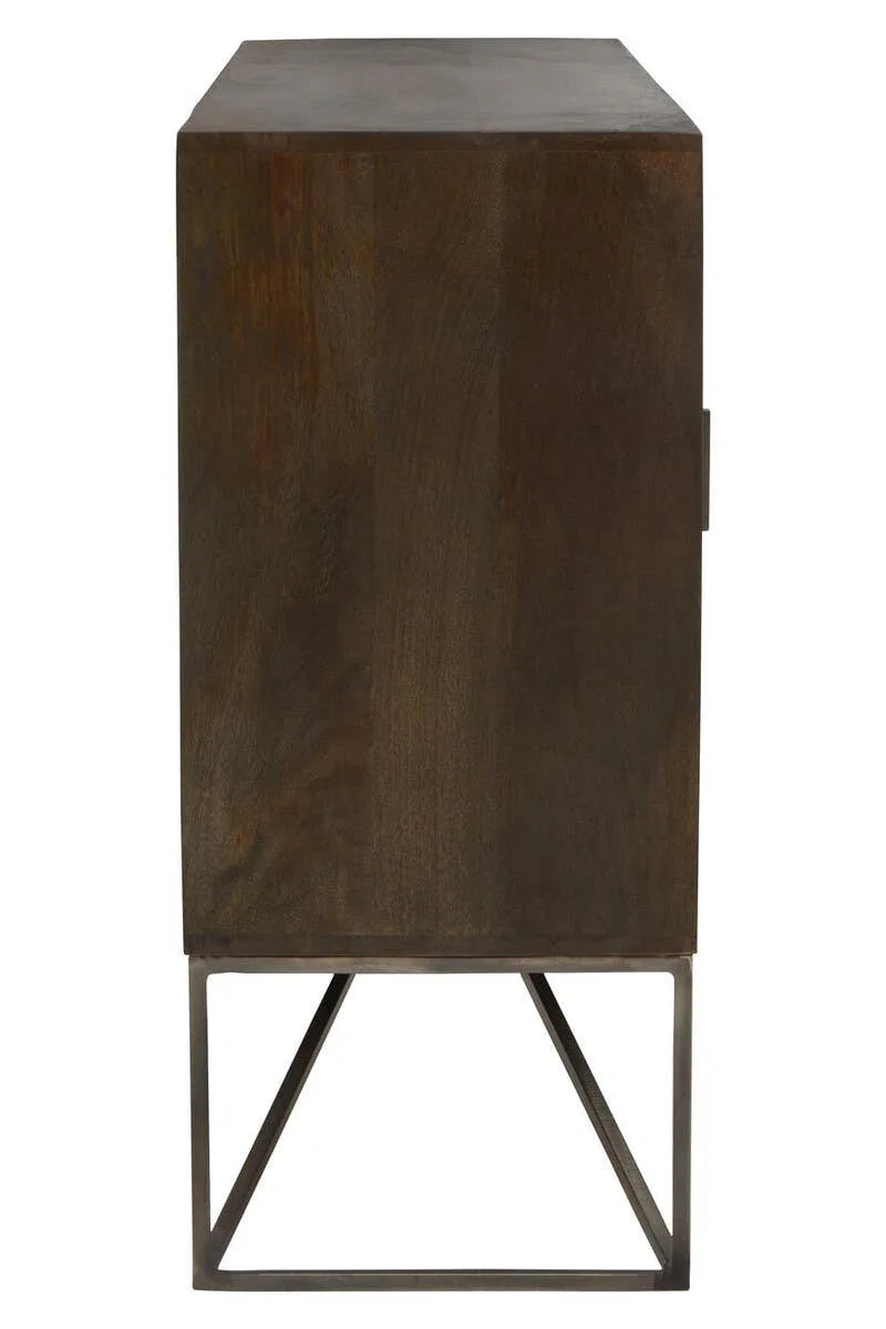 Solana Brown Geometric Pattern Mango Wood Sideboard with Metal Base