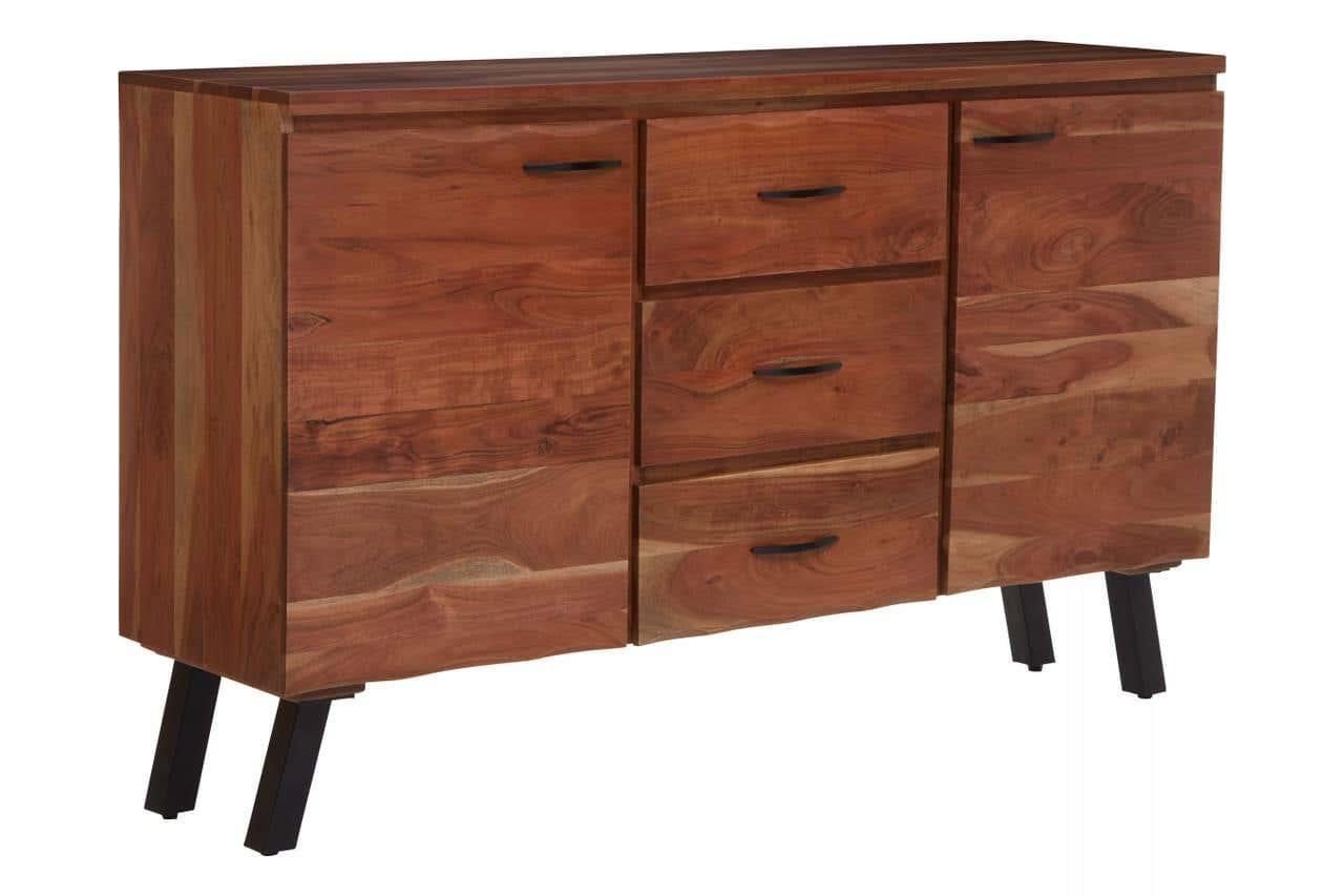Solid wood sideboard with three drawers, two doors and black angled legs