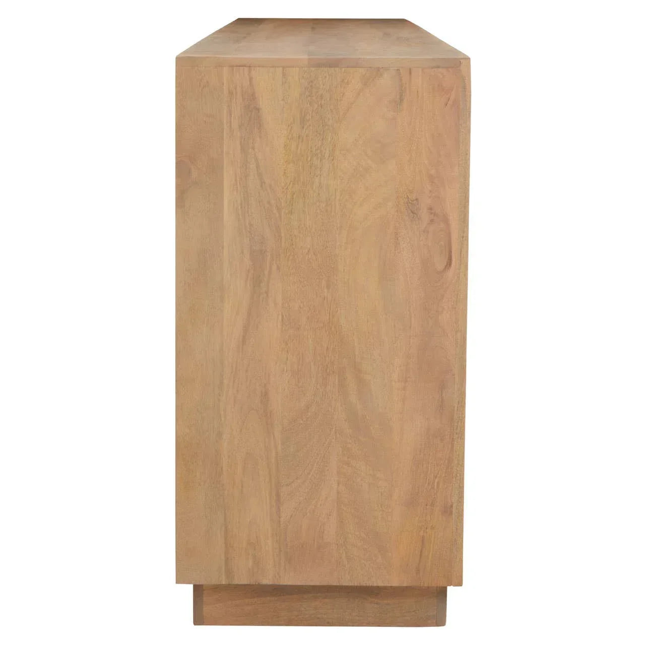 Side view of wooden sideboard showing natural wood grain and smooth finish