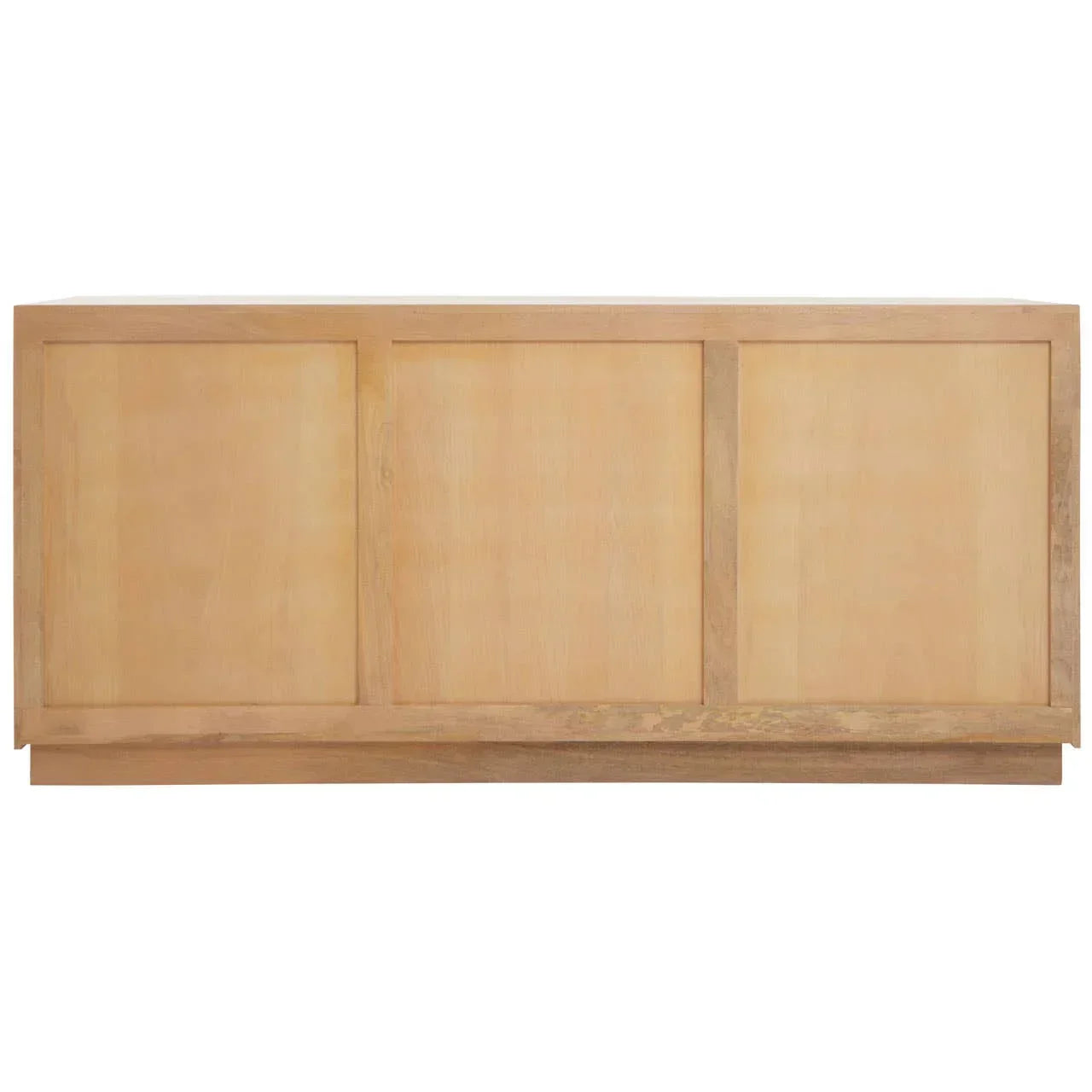Modern wooden sideboard with three paneled doors and natural finish, front view