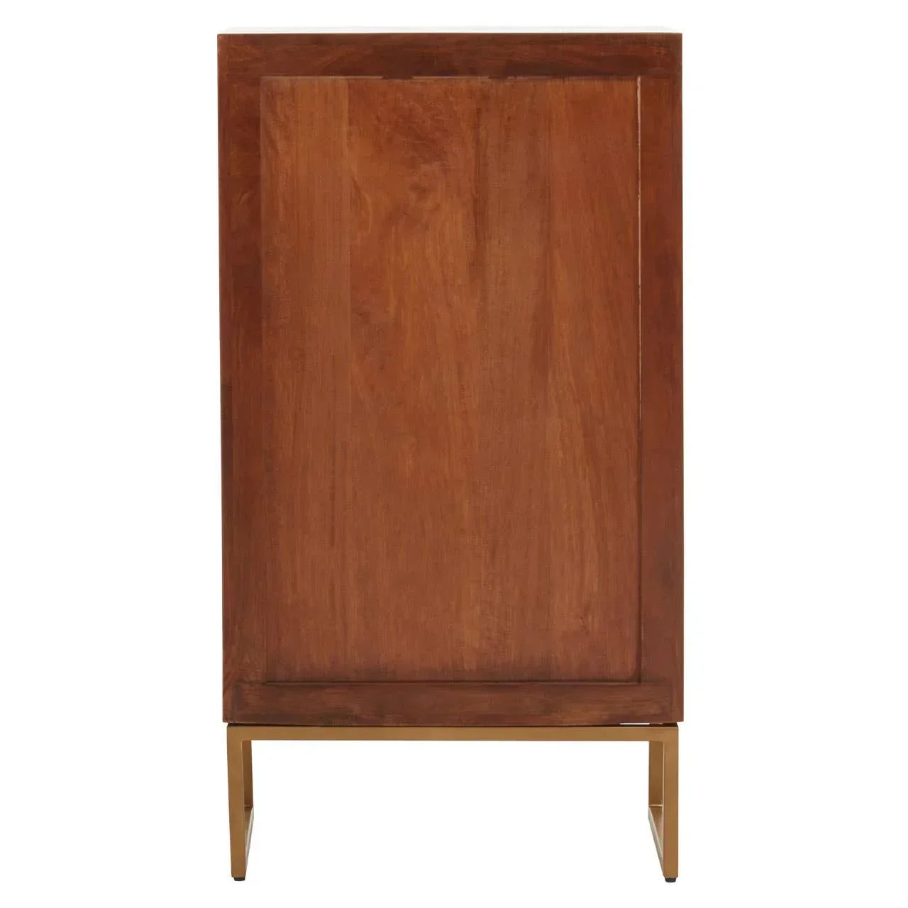 Walnut wood cabinet with brass metal legs, side view