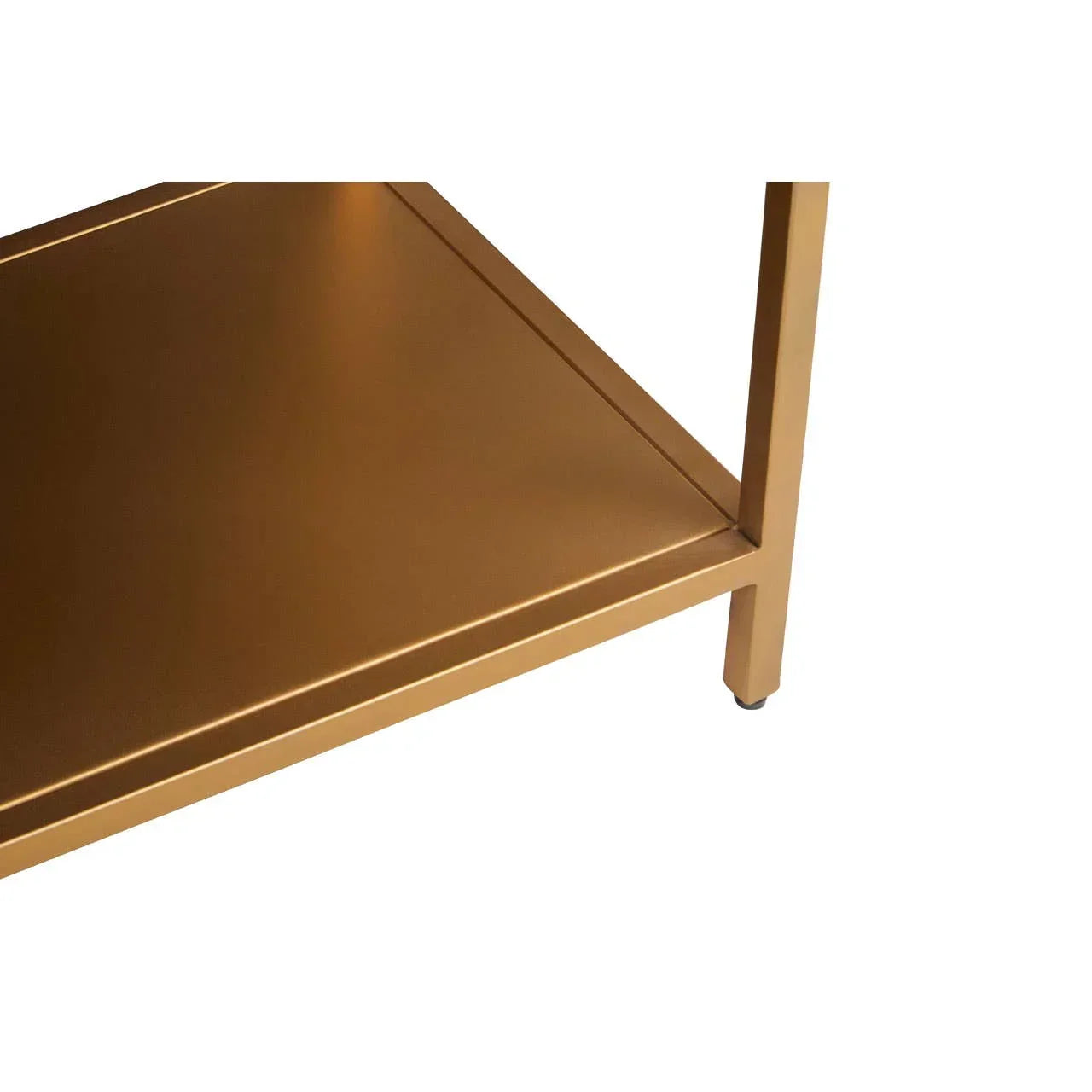 gold metal table leg and shelf detail in close-up furniture corner view