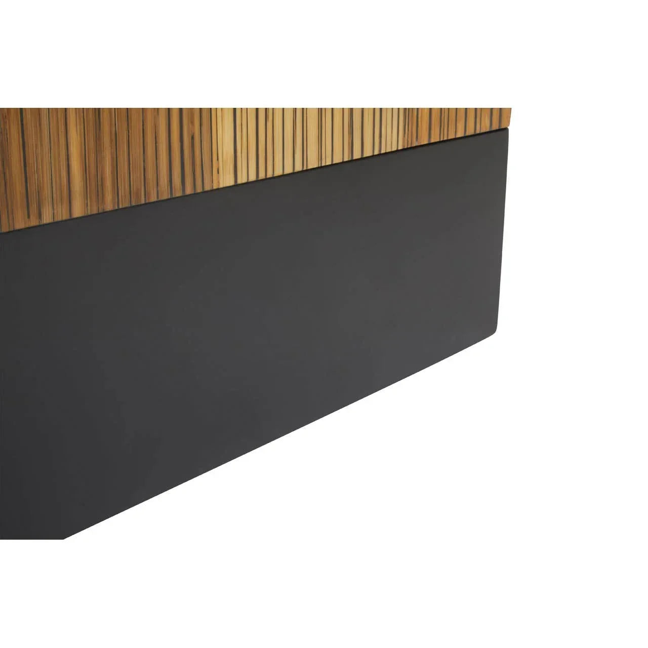 Close-up of wood and black metal furniture base with vertical slat detail