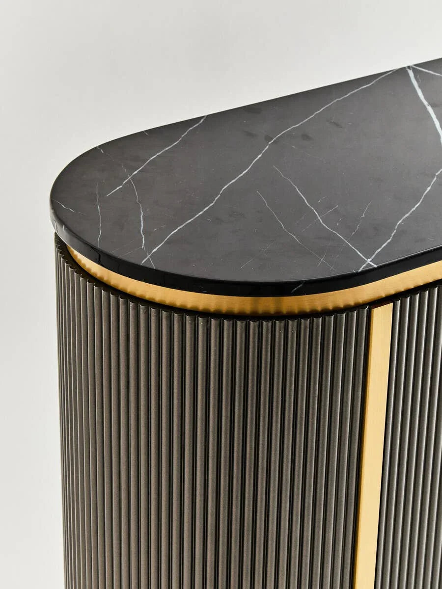 Luxury Grey Marble Top Sideboard with Gold Details