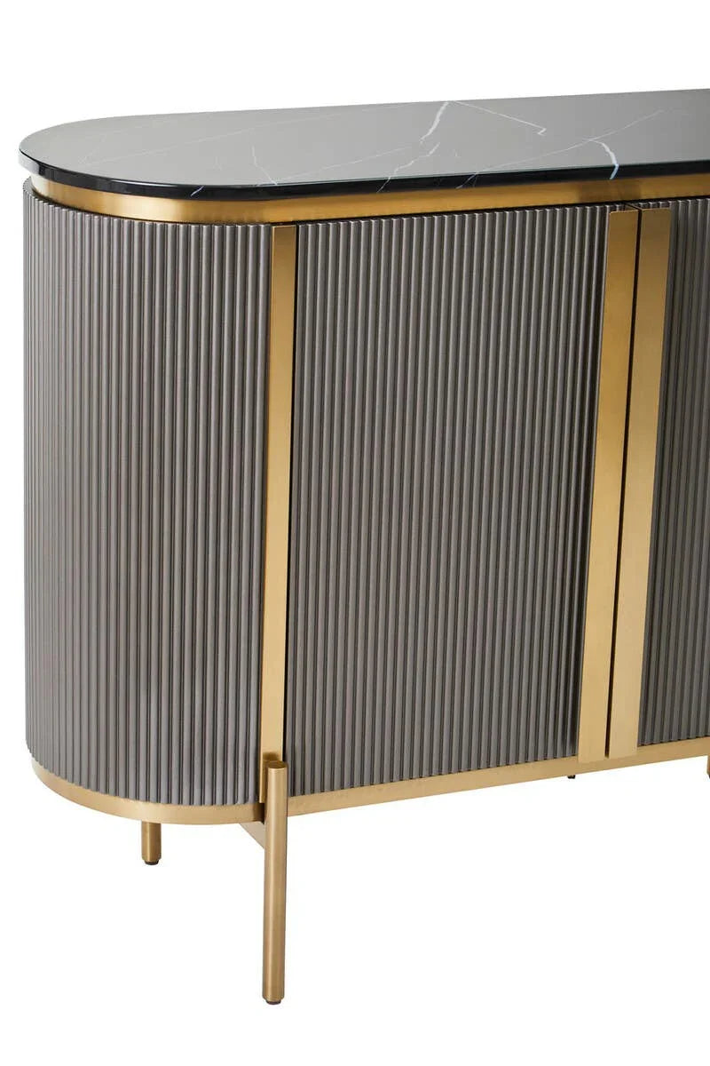 Luxury Grey Marble Top Sideboard with Gold Details