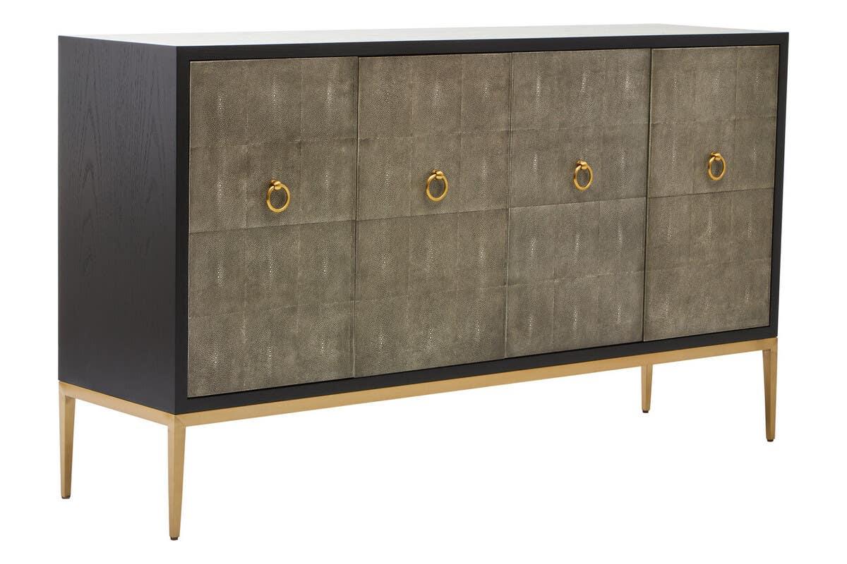 Luxury Grey Shagreen 4-Door Sideboard with Gold Accents