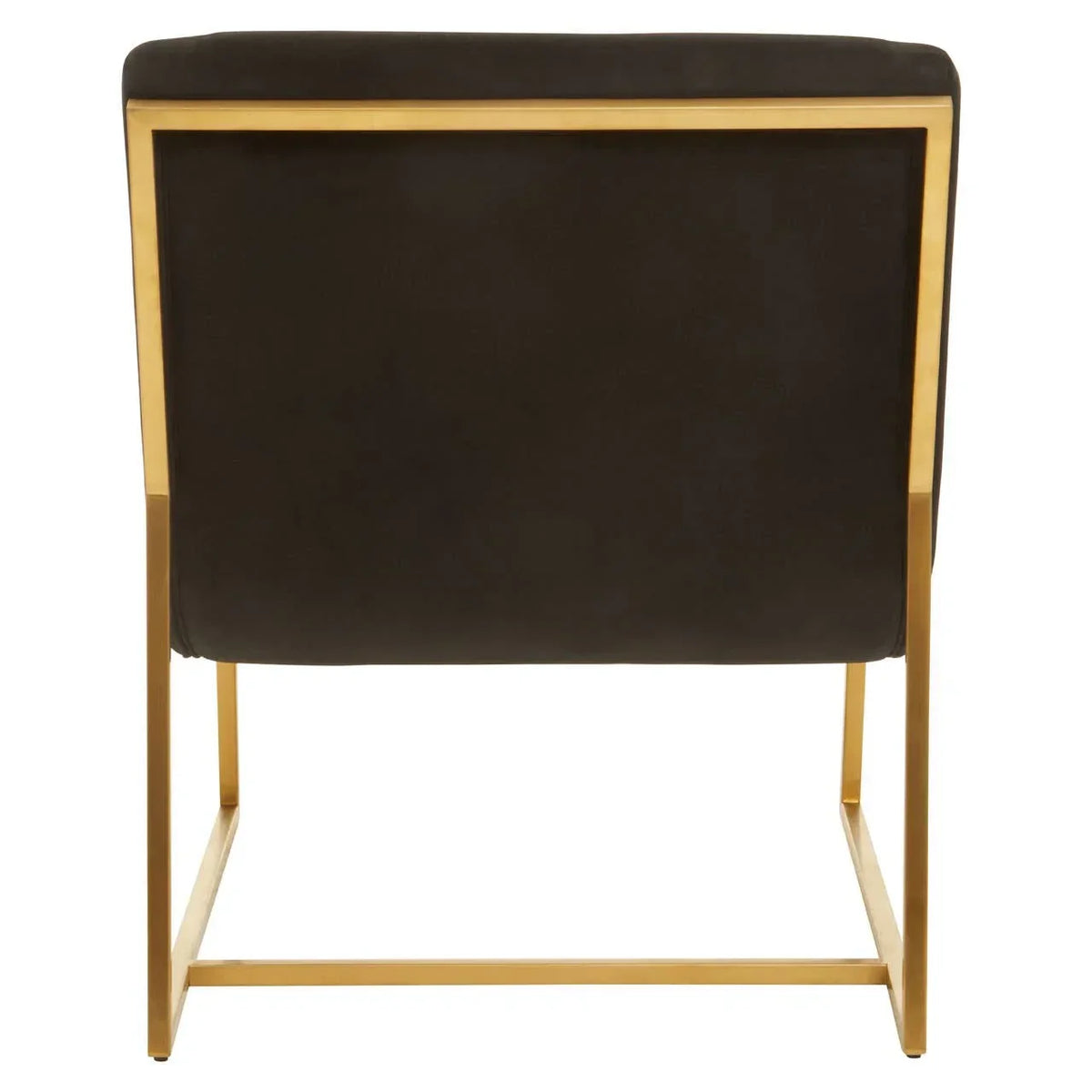 Back view of black velvet accent chair with gold metal frame