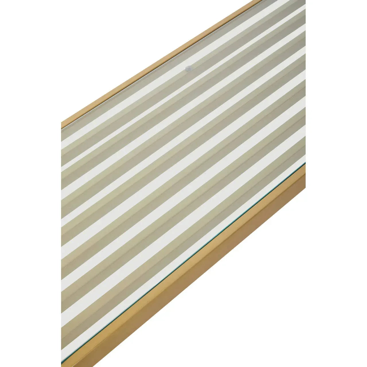 Slatted wooden bed base with light wood frame and white stripes, viewed from above angle