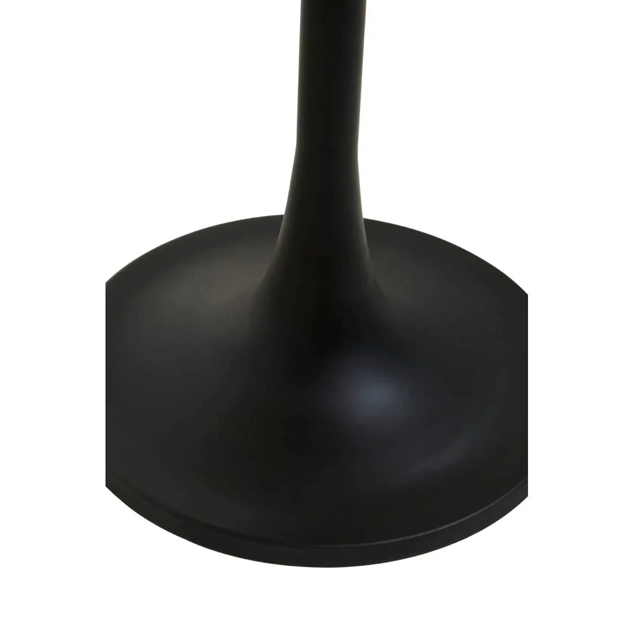 Black metal pedestal table base with smooth round surface and central support