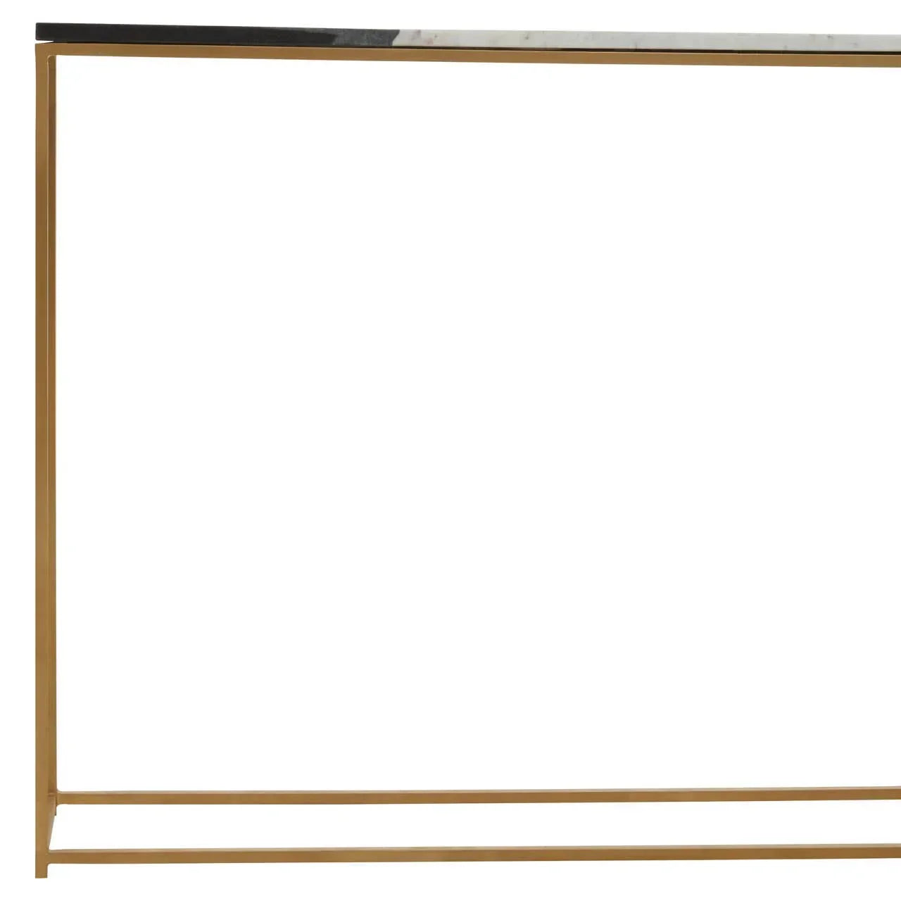 Marble console table with slim gold metal frame and rectangular top