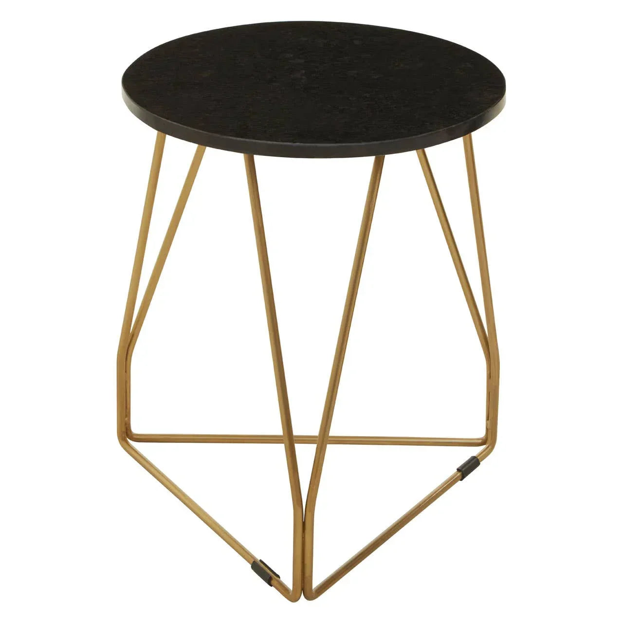 Round black side table with gold metal geometric frame