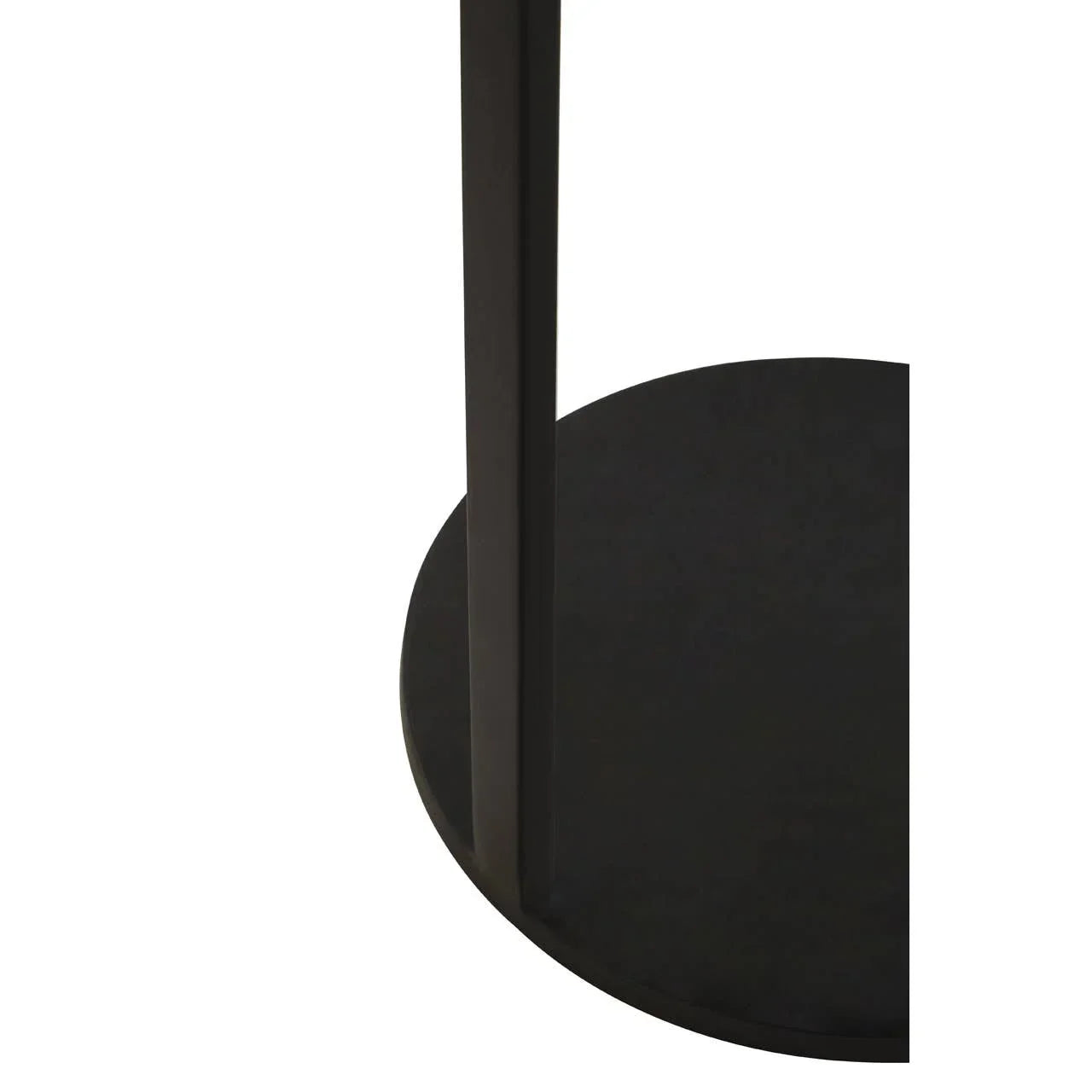 Black metal table base with circular design and vertical support bar