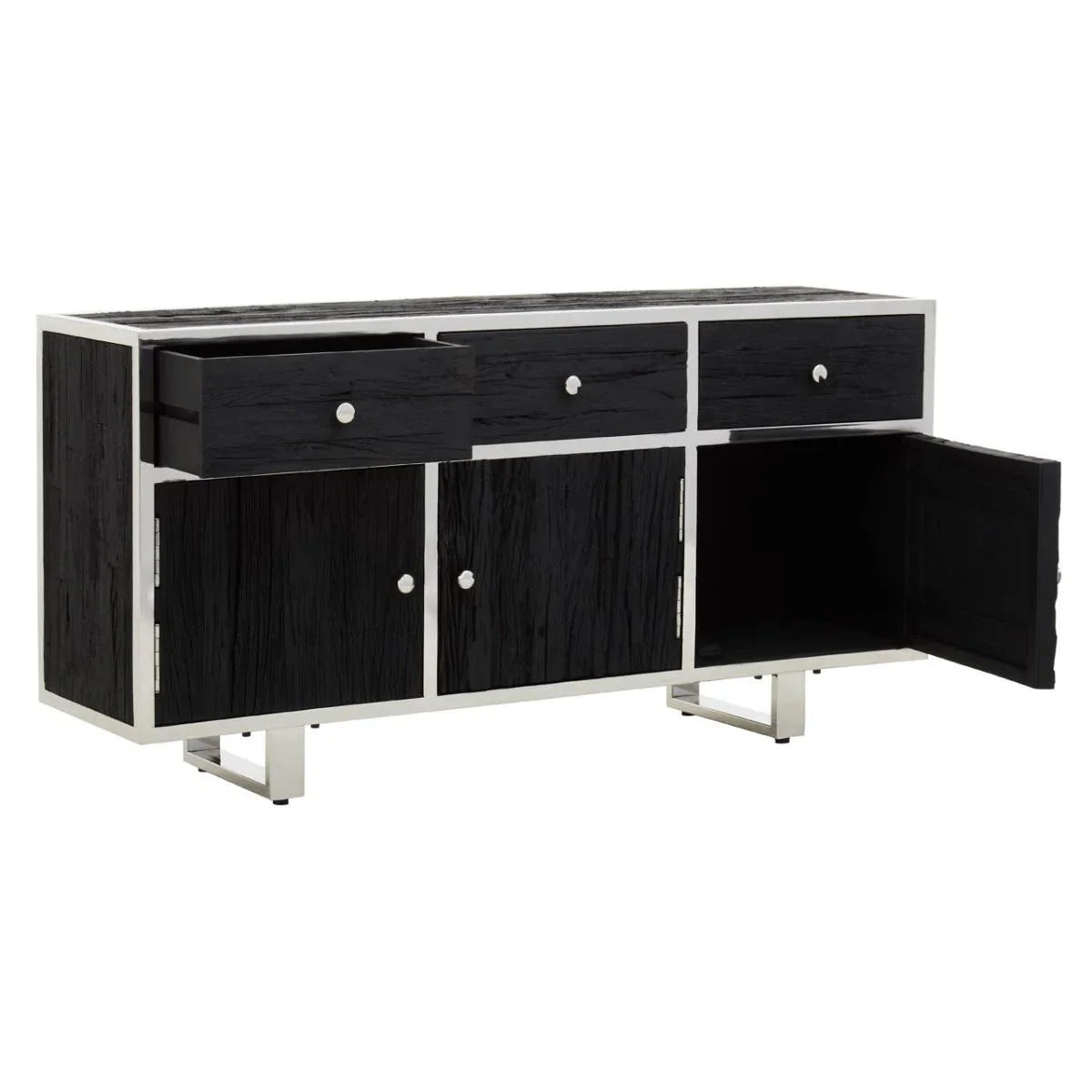 Modern Elegance Kerala Black Sideboard with Glass Top