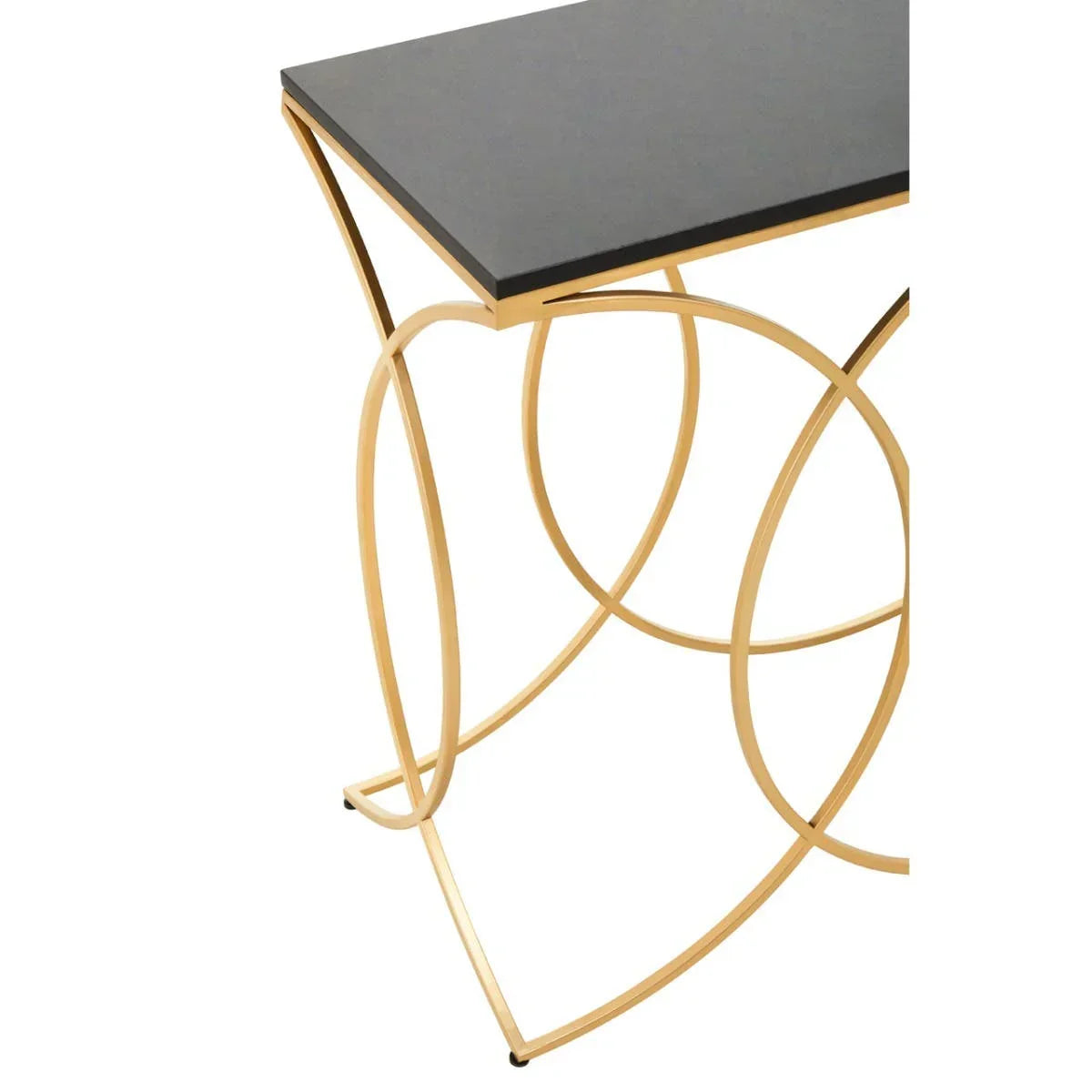 Modern side table with black top and gold metal curved legs
