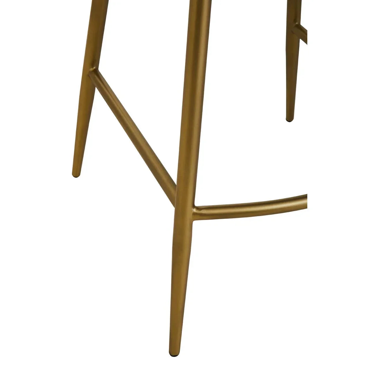 Gold metal bar stool legs with footrest close-up