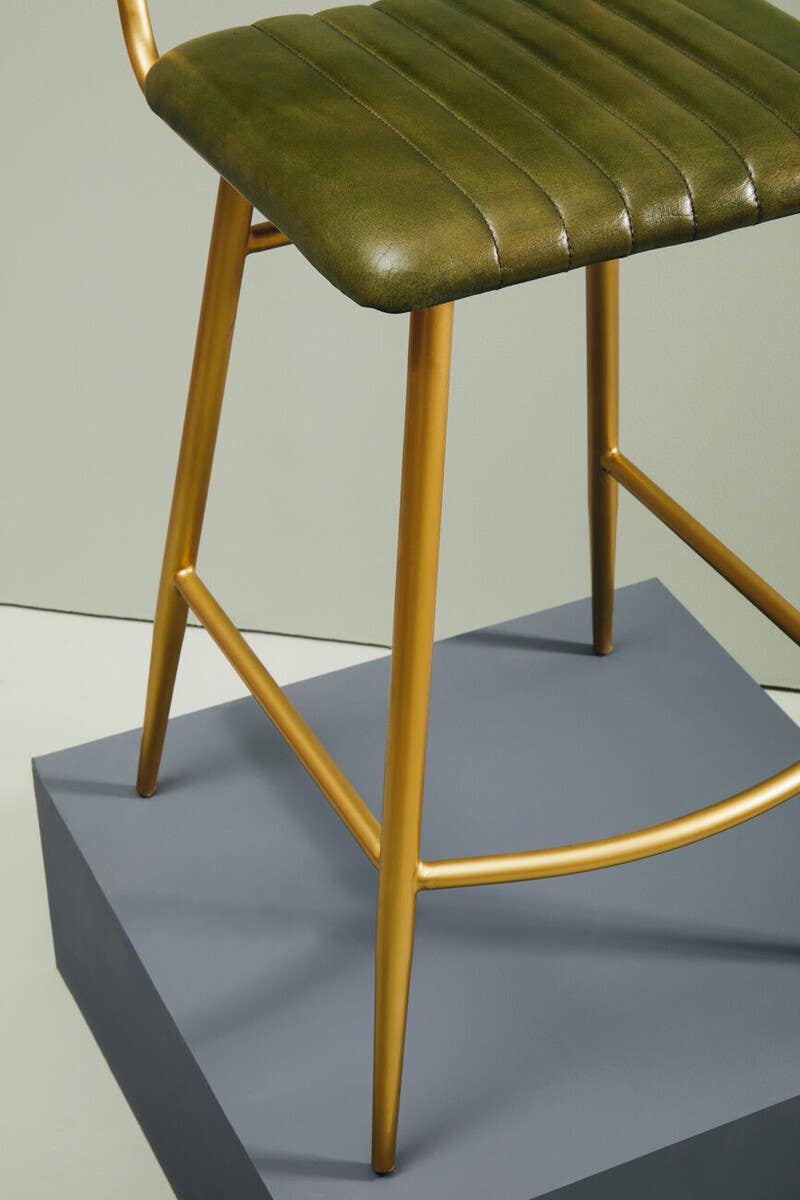Luxe Green Leather Bar Chair