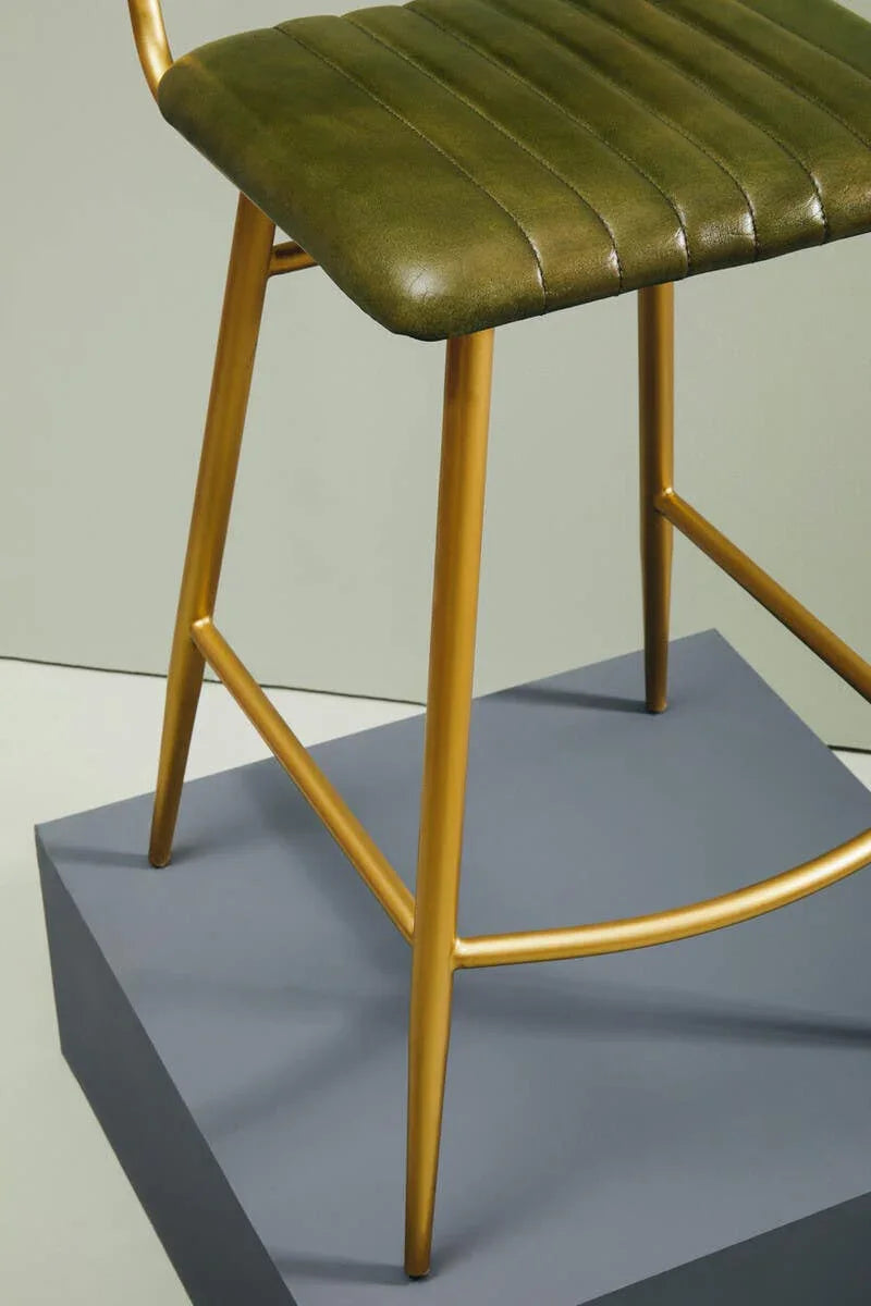 Luxe Green Leather Bar Chair