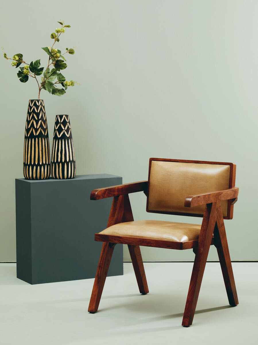 Natural Leather Modern Armchair