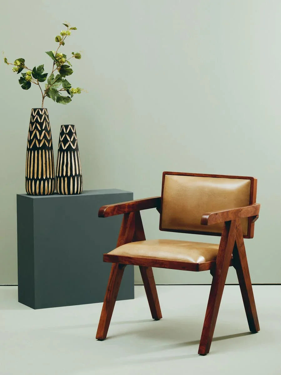 Natural Leather Modern Armchair