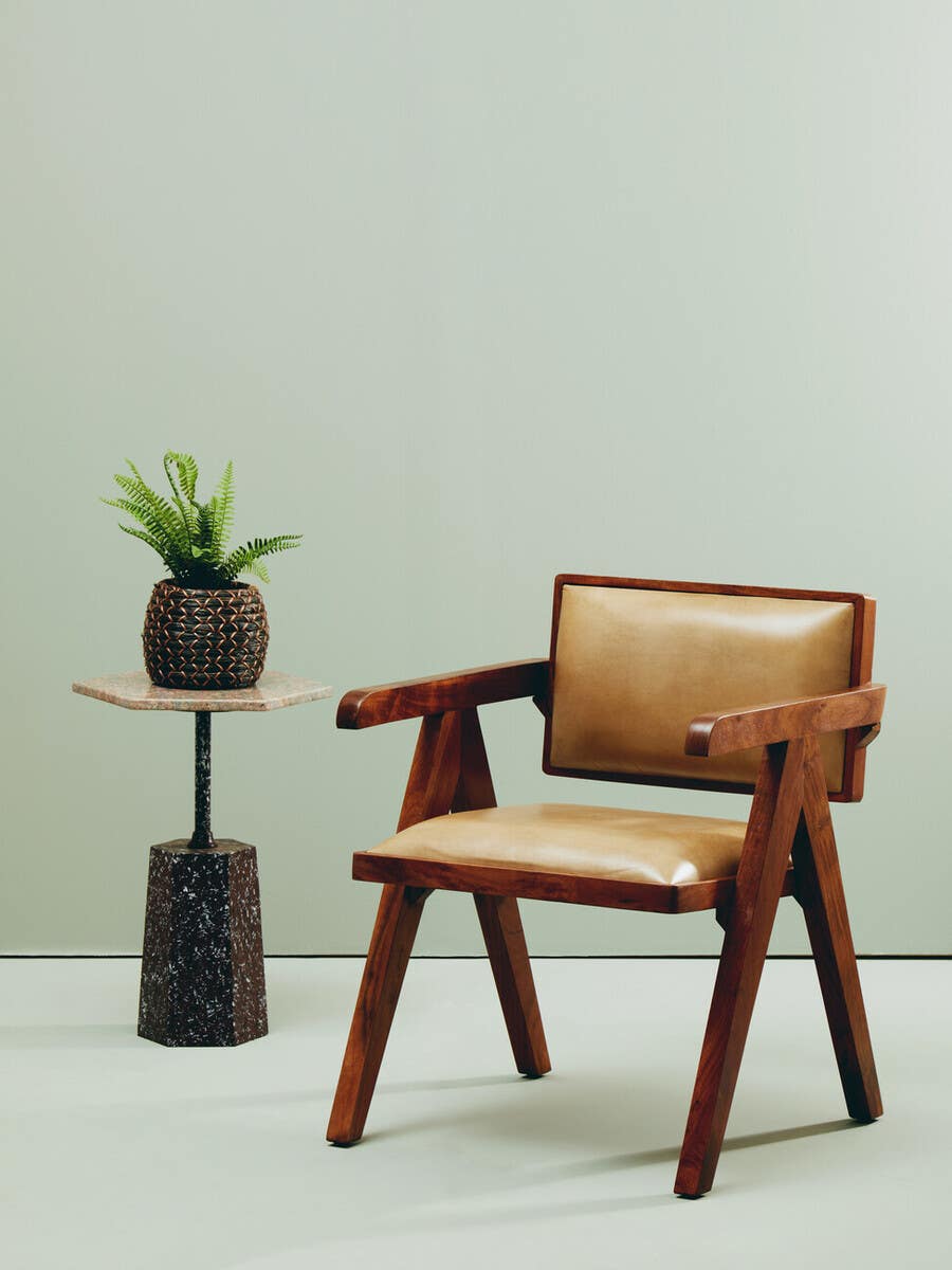 Natural Leather Modern Armchair