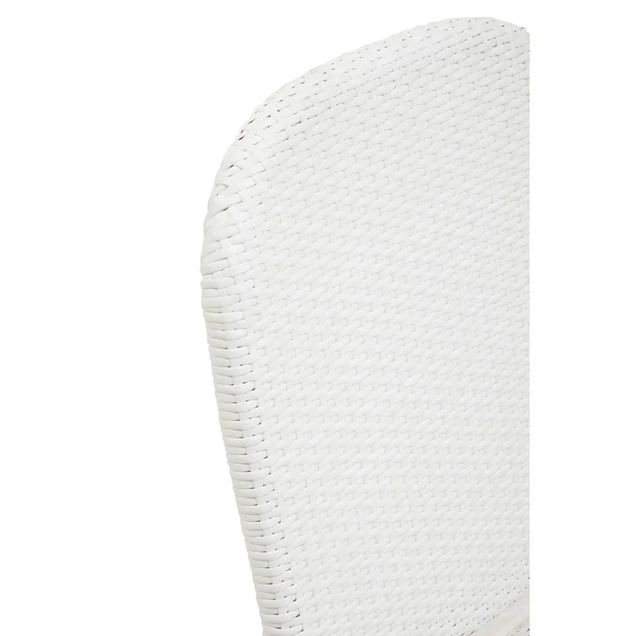 Close up of white rattan dining chair backrest with woven texture