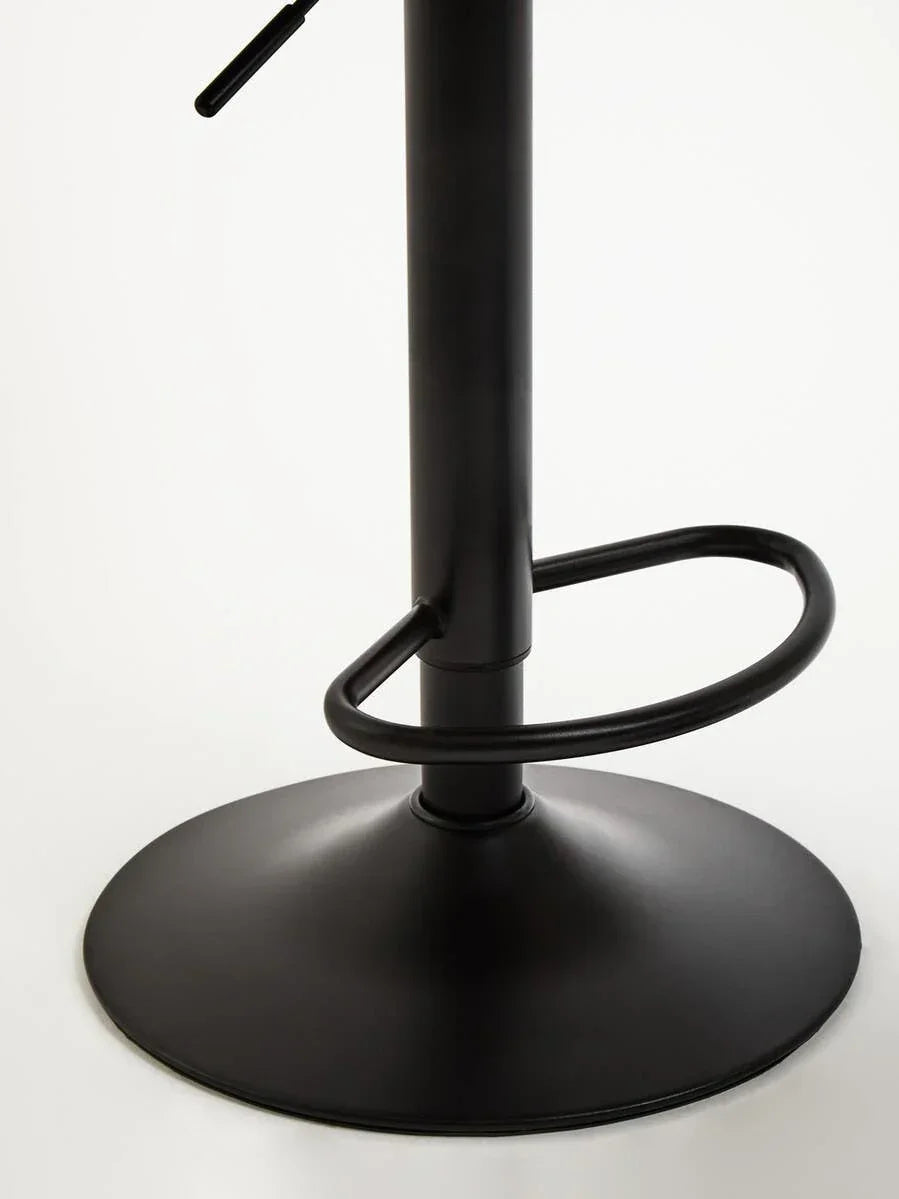 Black metal bar stool base with circular footrest and smooth round pedestal