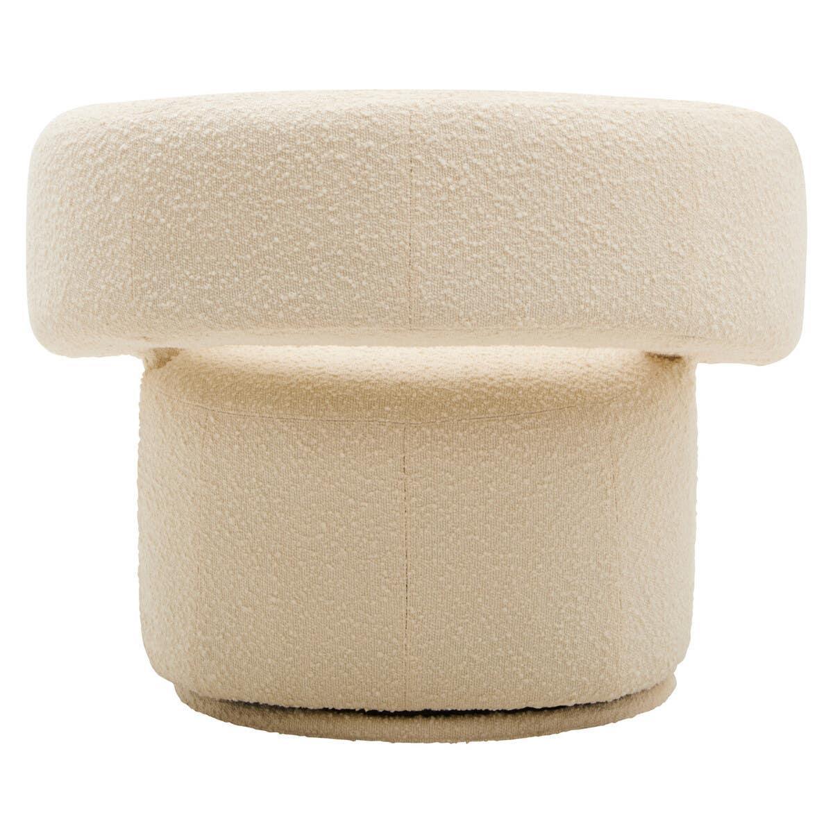 Cream boucle accent chair with rounded backrest and base, front view