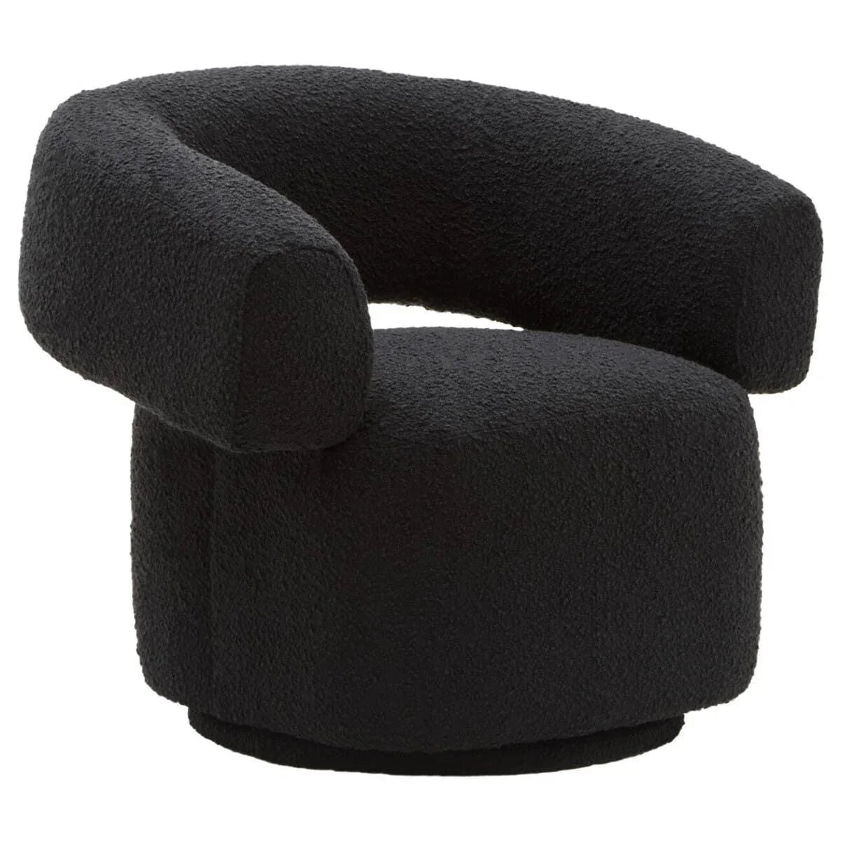 Black boucle accent chair with rounded back and swivel base