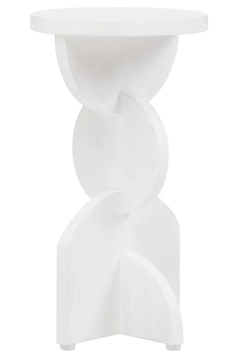 White side table with geometric design and round tabletop